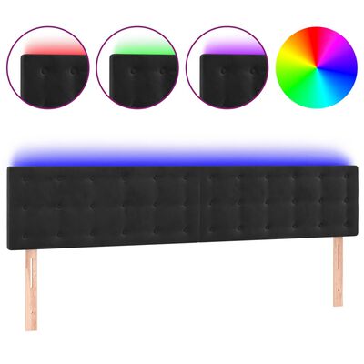 vidaXL Cabeceira de cama c/ luzes LED veludo 160x5x78/88 cm preto