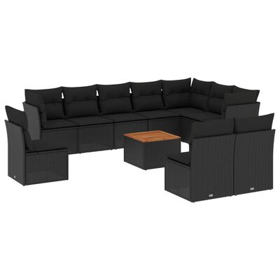 vidaXL 11 pcs conjunto sofás de jardim c/ almofadões vime PE preto