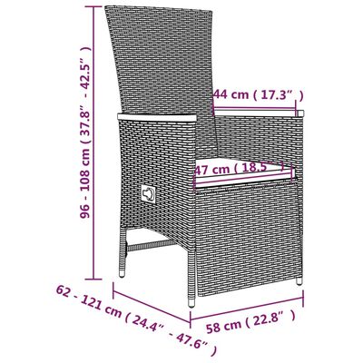 vidaXL 7 pcs conjunto de jantar p/ jardim c/ almofadões vime PE cinza