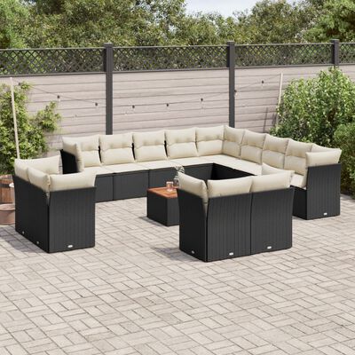 vidaXL 14 pcs conjunto de sofás p/ jardim c/ almofadões vime PE preto