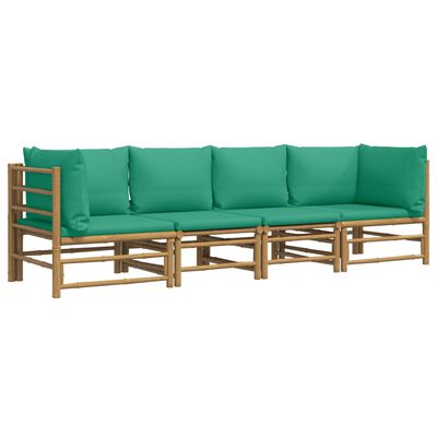 vidaXL 4 pcs conjunto lounge de jardim bambu c/ almofadões verdes