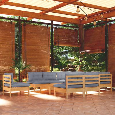 vidaXL 11pcs conjunto lounge de jardim + almofadões cinza pinho maciço