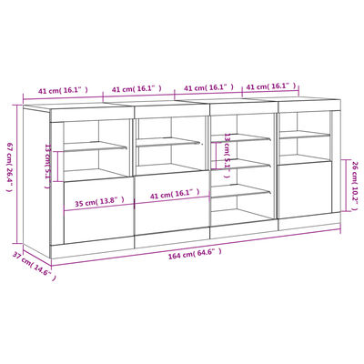 vidaXL Aparador com luzes LED 164x37x67 cm branco