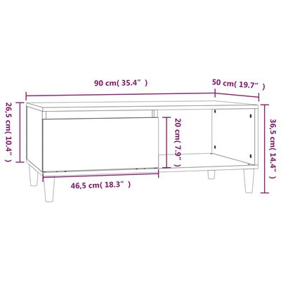 vidaXL Mesa de centro 90x50x36,5 cm derivados madeira cinzento sonoma