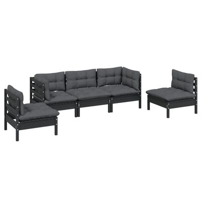 vidaXL 5 pcs conjunto lounge de jardim c/ almofadões pinho maciço