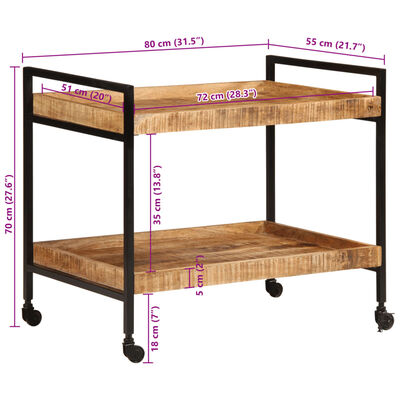 vidaXL Carrinho de cozinha 80x55x70 cm madeira mangueira áspera maciça