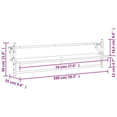 vidaXL Prateleiras parede c/ barras 2pcs 100x25x30 cm carvalho fumado