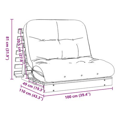 vidaXL Sofá-cama futon com colchão 100x206x11 cm madeira pinho maciça