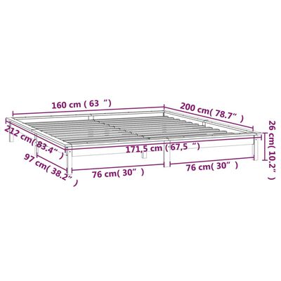 vidaXL Estrutura de cama c/ LEDs 160x200 cm madeira maciça cinzento