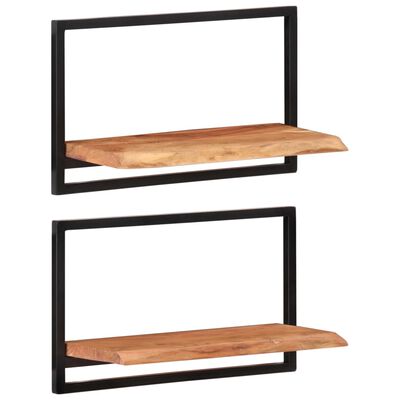 vidaXL Prateleiras de parede 2 pcs 60x25x35 cm acácia maciça e aço