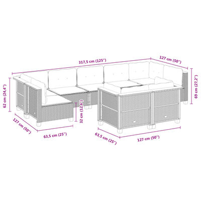 vidaXL 9 pcs conjunto sofás p/ jardim com almofadões vime PE cinzento