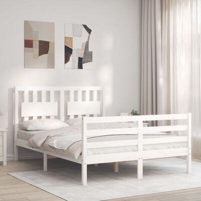 vidaXL Estrutura de cama com cabeceira 140x200cm madeira maciça branco