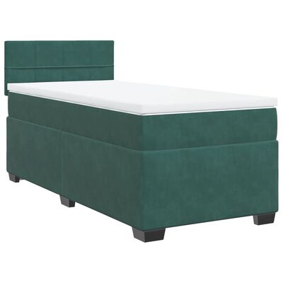 vidaXL Cama com molas/colchão 100x200 cm veludo verde-escuro