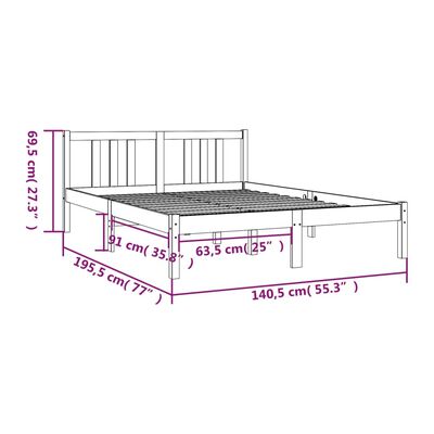 vidaXL Estrutura de cama casal 135x190 cm madeira maciça preto