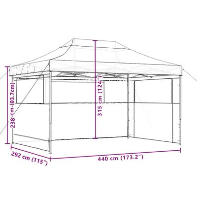 vidaXL Tenda para festas pop-up dobrável c/ 3 paredes laterais laranja