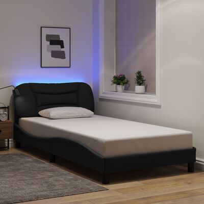 vidaXL Estrutura de cama c/ luzes LED 100x200 cm tecido preto