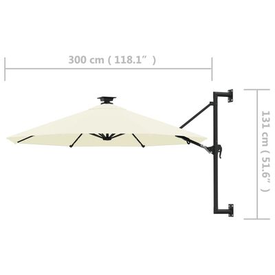 vidaXL Guarda-sol para jardim de parede c/ luzes LED 300 cm areia