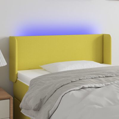 vidaXL Cabeceira de cama c/ luzes LED tecido 103x16x78/88 cm verde