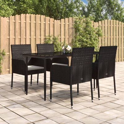 vidaXL 5 pcs conjunto de jantar p/ jardim c/ almofadões vime PE preto