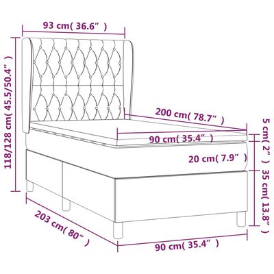 vidaXL Cama com molas/colchão 90x200 cm tecido castanho-acinzentado