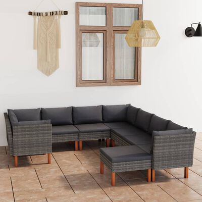 vidaXL 9 pcs conjunto lounge de jardim c/ almofadões vime PE cinzento