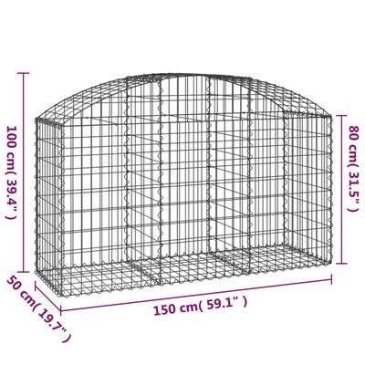 vidaXL Cesto gabião arqueado 150x50x80/100 cm ferro galvanizado