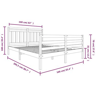 vidaXL Estrutura de cama 160x200 cm madeira maciça