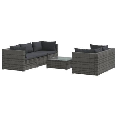 vidaXL 6 pcs conjunto lounge de jardim c/ almofadões vime PE cinzento