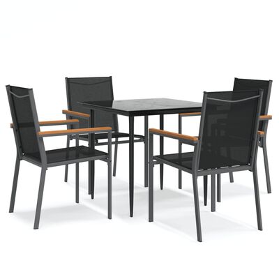 vidaXL 5 pcs conjunto de jantar para jardim textilene e aço preto