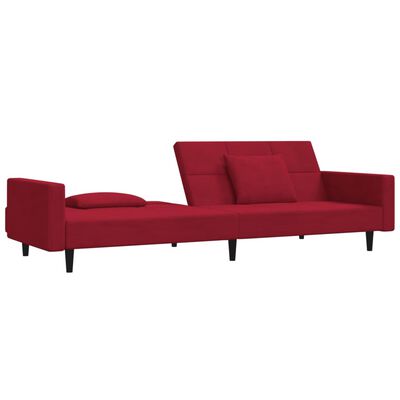 vidaXL Sofá-cama 2 lugares com duas almofadas veludo vermelho tinto