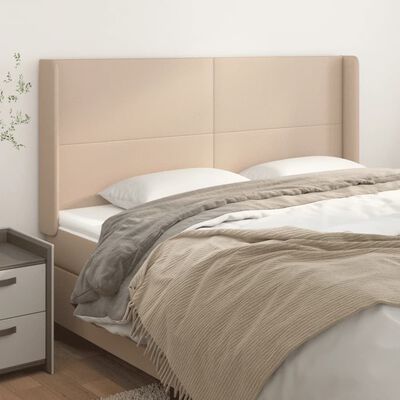 vidaXL Cabeceira cama c/ abas couro artif. 203x16x118/128cm cappuccino