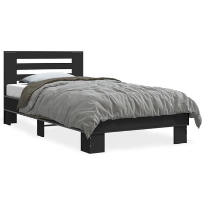 vidaXL Estrutura de cama 90x190 cm derivados de madeira e metal preto