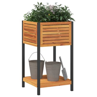 vidaXL Vaso/floreira jardim c/ prateleira 45x45x80cm acácia maciça/aço