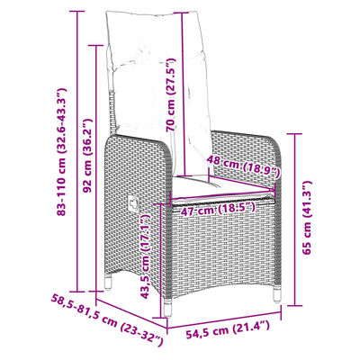 vidaXL 3 pcs conjunto de bistrô para jardim c/ almofadões vime PE bege