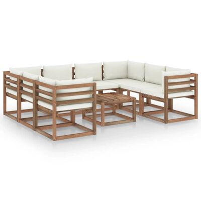 vidaXL 9 pcs conjunto lounge de jardim c/ almofadões creme