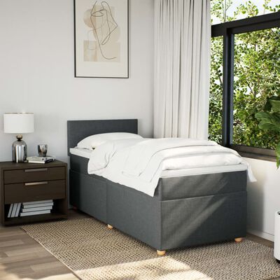 vidaXL Cama box spring com colchão solteiro tecido cinzento-escuro