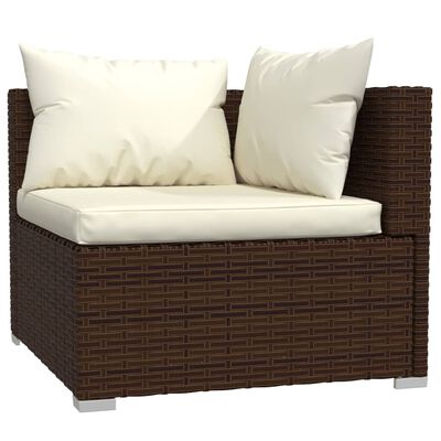 vidaXL 9 pcs conjunto lounge de jardim c/ almofadões vime PE castanho