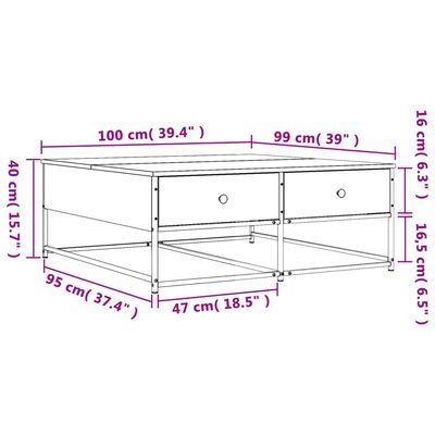 vidaXL Mesa de centro 100x99x40 cm derivados madeira cinzento sonoma