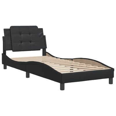 vidaXL Estrutura cama c/ cabeceira 100x200 cm couro artificial preto