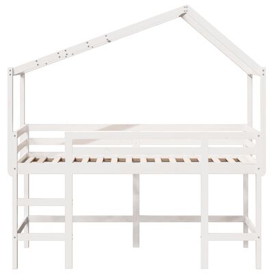 vidaXL Cama alta c/ escada e telhado 80x200 cm pinho maciço branco