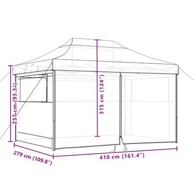 vidaXL Tenda p/ festas pop-up dobrável c/ 4 paredes cinza-acastanhado