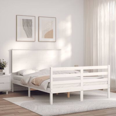 vidaXL Estrutura de cama com cabeceira 120x200cm madeira maciça branco