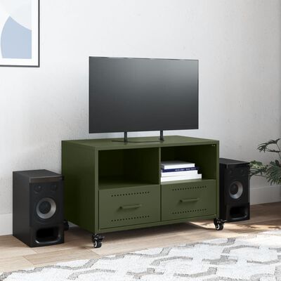 vidaXL Móvel de TV 68x39x43,5 cm aço verde azeitona