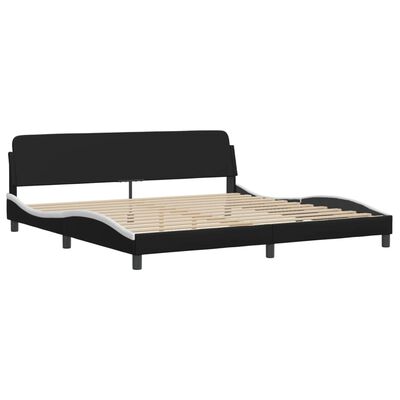 vidaXL Estrutura de cama c/ cabeceira couro artificial preto e branco