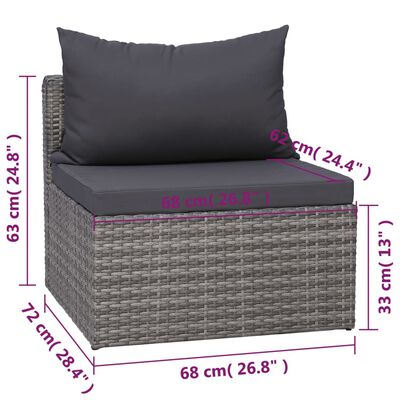 vidaXL 8 pcs conjunto lounge de jardim c/ almofadões vime PE cinzento