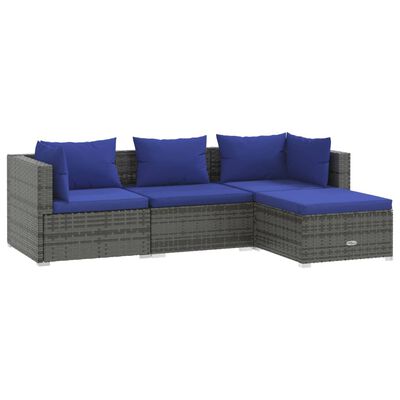 vidaXL 4 pcs conjunto lounge de jardim c/ almofadões vime PE cinzento