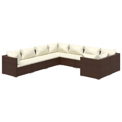 vidaXL 8 pcs conjunto lounge jardim c/ almofadões vime PE castanho