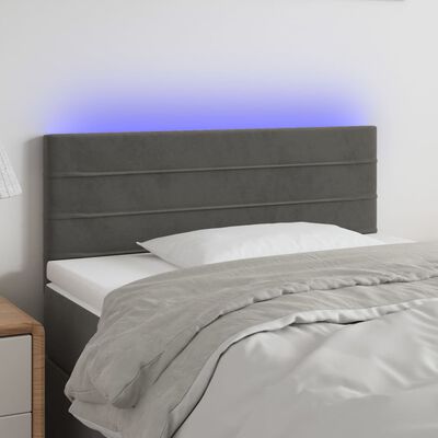 vidaXL Cabeceira de cama c/luzes LED veludo 100x5x78/88cm cinza-escuro