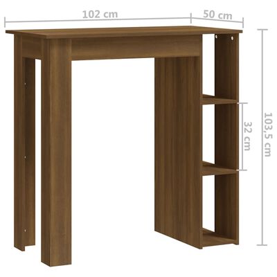 vidaXL Mesa de bar c/ prateleiras derivados madeira carvalho castanho