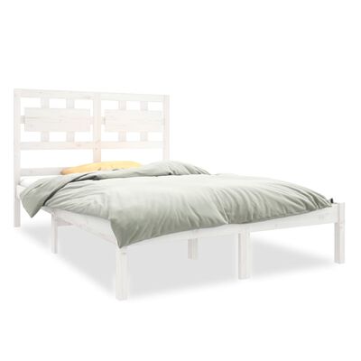 vidaXL Estrutura de cama casal 135x190 cm madeira maciça branco